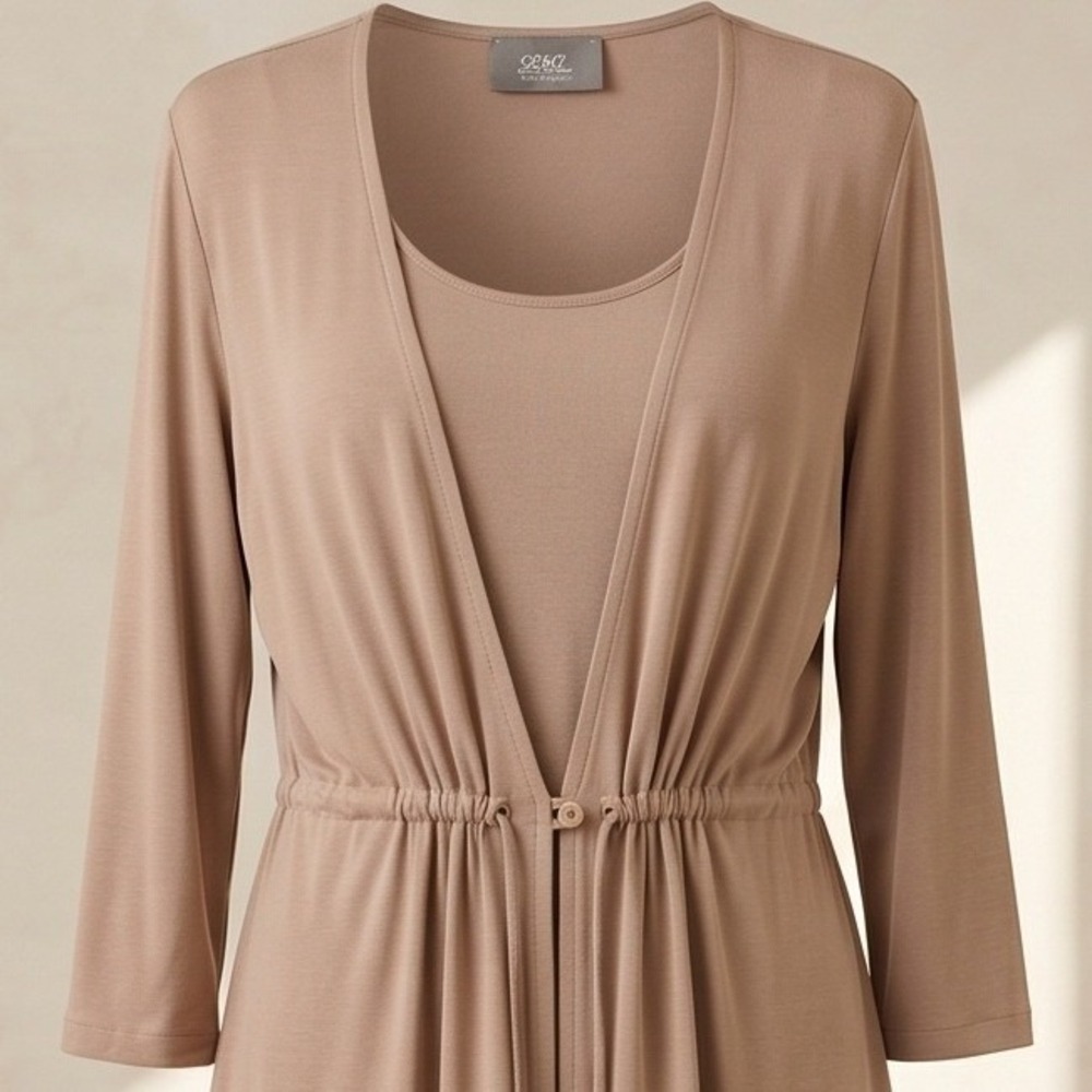 Slinky Brand XL Tan 2 Piece Cardigan and Tank Top Set Acetate Spandex *Defect
